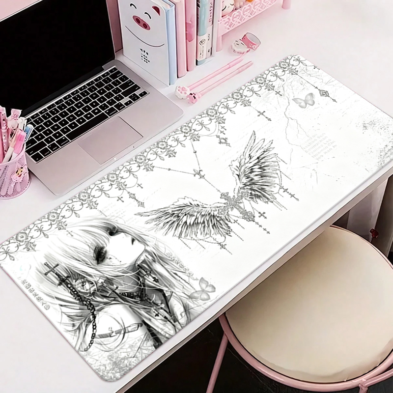 Pc Gaming Aesthetic - لوحة ماوس جلدية سوداء وبيضاء بتصميم
